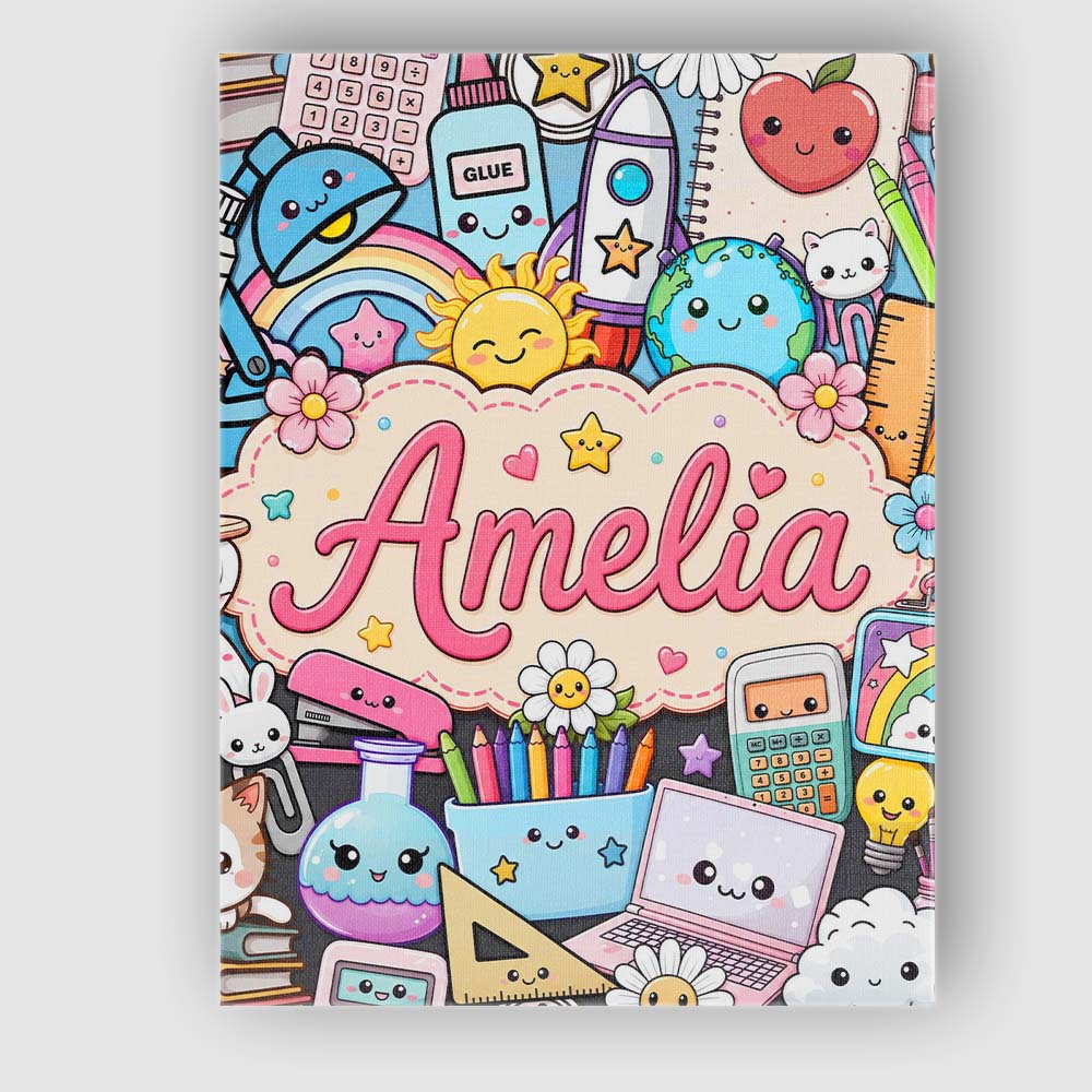 Personalised Name Cute Kawaii School Custom Premium Decorative Design Modern Room Accent Canvas Wall Art Print Decor Picture Ready to Hang