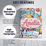 Personalised Name Cute Kawaii School Custom Premium Decorative Design Modern Room Accent Canvas Wall Art Print Decor Picture Ready to Hang