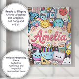 Personalised Name Cute Kawaii School Custom Premium Decorative Design Modern Room Accent Canvas Wall Art Print Decor Picture Ready to Hang
