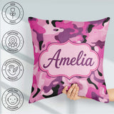 Custom Name Pink Purple Camouflage Fashion Style Seamless Lovely Square Filled Cushion Throw Pillow Sofa Bed Home Decor Zip Washable UK Made