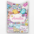 Cute Kawaii School Supplies Desk Rainbow Sun Globe Cream Seamless  Personalised Custom Name Super Soft Fleece Blanket Bed Sofa Throw