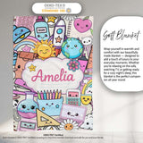 Cute Kawaii School Supplies Desk Rainbow Sun Globe Cream Seamless  Personalised Custom Name Super Soft Fleece Blanket Bed Sofa Throw