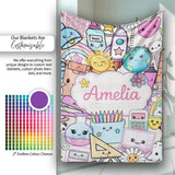 Cute Kawaii School Supplies Desk Rainbow Sun Globe Cream Seamless  Personalised Custom Name Super Soft Fleece Blanket Bed Sofa Throw