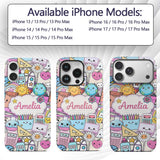 Cute Kawaii School Supplies Desk Rainbow Sun Custom Name Protective Phone Case Mobile Cover Durable Everyday Smartphone Shock Resistant