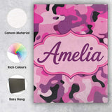 Personalised Name Pink Purple Camouflage Fashion Style Seamless Custom  Statement Canvas Wall Art Print Decor Picture Ready to Hang