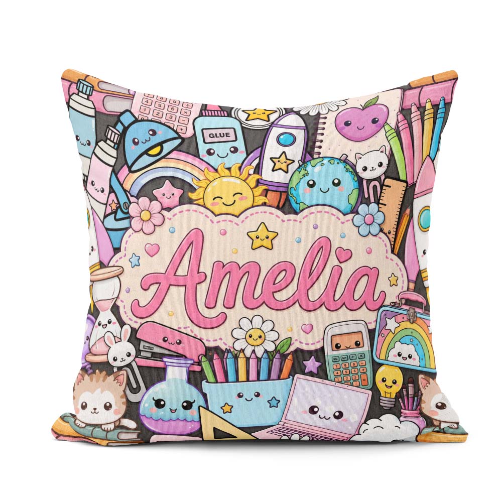 Custom Name Kawaii Supplies Desk Rainbow Sun Globe Dark Seamless Square Filled Cushion Throw Pillow Sofa Bed Home Decor Zip Washable UK Made