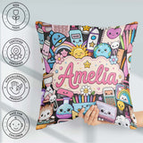 Custom Name Kawaii Supplies Desk Rainbow Sun Globe Dark Seamless Square Filled Cushion Throw Pillow Sofa Bed Home Decor Zip Washable UK Made
