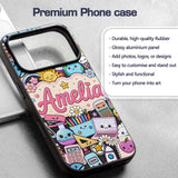 Cute Kawaii School Supplies Desk Rainbow Sun Custom Name Protective Phone Case Mobile Cover Durable Everyday Smartphone Shock Resistant