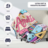 Cute Kawaii School Supplies Desk Rainbow Sun Globe Dark Seamless  Personalised Custom Name Super Soft Fleece Blanket Bed Sofa Throw
