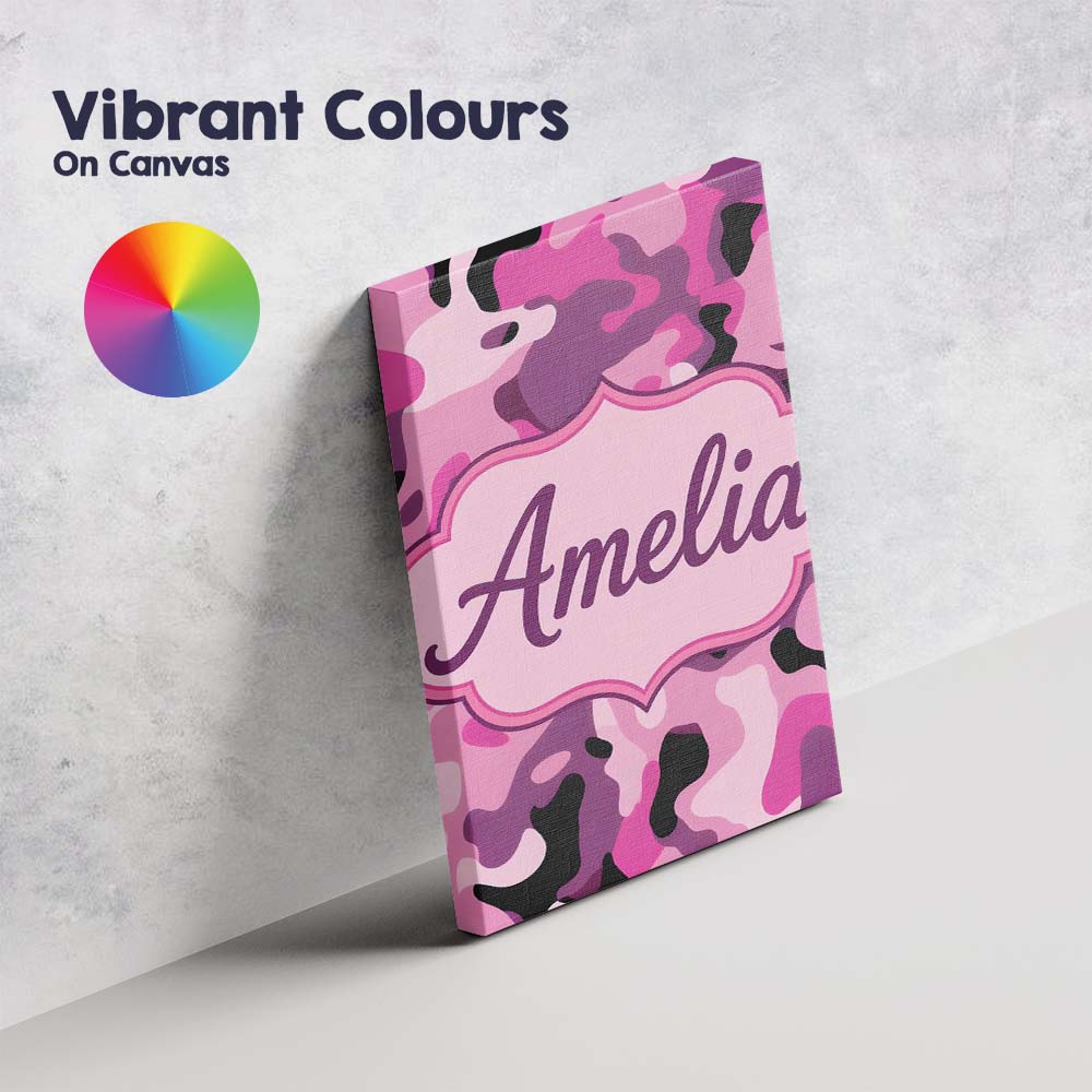 Personalised Name Pink Purple Camouflage Fashion Style Seamless Custom  Statement Canvas Wall Art Print Decor Picture Ready to Hang