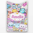 Cute Kawaii School Supplies Desk Rainbow Sun Globe Pink Seamless  Personalised Custom Name Super Soft Fleece Blanket Bed Sofa Throw