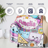 Cute Kawaii School Supplies Desk Rainbow Sun Globe Pink Seamless  Personalised Custom Name Super Soft Fleece Blanket Bed Sofa Throw
