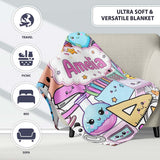 Cute Kawaii School Supplies Desk Rainbow Sun Globe Pink Seamless  Personalised Custom Name Super Soft Fleece Blanket Bed Sofa Throw