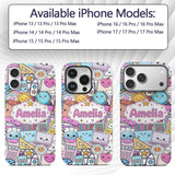 Cute Kawaii School Supplies Desk Rainbow Sun Custom Name Protective Phone Case Mobile Cover Durable Everyday Smartphone Shock Resistant