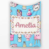 Cute Kawaii Graduation Student Art Supplies Blue Seamless Pattern  Personalised Custom Name Super Soft Fleece Blanket Bed Sofa Throw