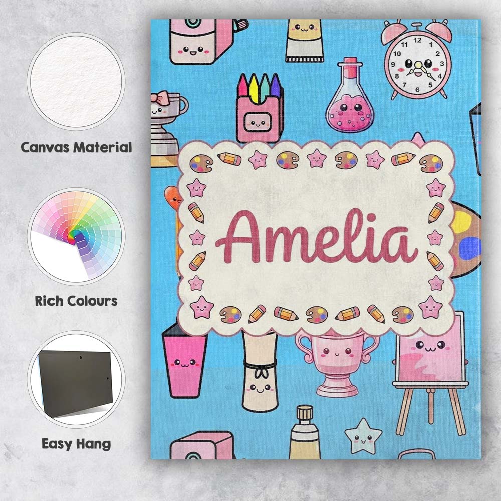 Personalised Name Cute Kawaii Graduation Custom  Unique Gift Idea Elegant Feature Canvas Wall Art Print Decor Picture Ready to Hang