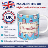 Personalized Custom Name Cute Kawaii Graduation Student Art Supplies Blue Seamless Pattern 11oz Ceramic Coffee Tea Mug White Large Handle