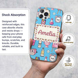 Cute Kawaii Graduation Student Art Supplies Blue Custom Name Protective Phone Case Mobile Cover Durable Everyday Smartphone Shock Resistant