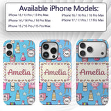 Cute Kawaii Graduation Student Art Supplies Blue Custom Name Protective Phone Case Mobile Cover Durable Everyday Smartphone Shock Resistant