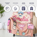 Cute Kawaii Graduation Student Art Supplies Peach Seamless Pattern  Personalised Custom Name Super Soft Fleece Blanket Bed Sofa Throw
