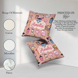 Custom Name Kawaii Graduation Student Art Supplies Peach Pattern Square Filled Cushion Throw Pillow Sofa Bed Home Decor Zip Washable UK Made