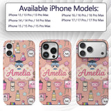 Cute Kawaii Graduation Student Art Supplies Peach Custom Name Protective Phone Case Mobile Cover Durable Everyday Smartphone Shock Resistant