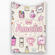 Cute Kawaii Graduation Student Art Supplies Neutral Seamless  Personalised Custom Name Super Soft Fleece Blanket Bed Sofa Throw