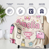 Cute Kawaii Graduation Student Art Supplies Neutral Seamless  Personalised Custom Name Super Soft Fleece Blanket Bed Sofa Throw