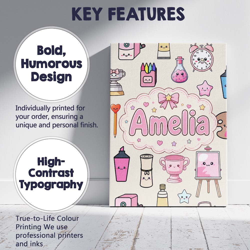 Personalised Name Cute Kawaii Graduation Custom  Unique Gift Idea Elegant Feature Canvas Wall Art Print Decor Picture Ready to Hang