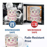 Personalized Custom Name Cute Kawaii Graduation Student Art Supplies Neutral Seamless 11oz Ceramic Coffee Tea Mug White Large Handle