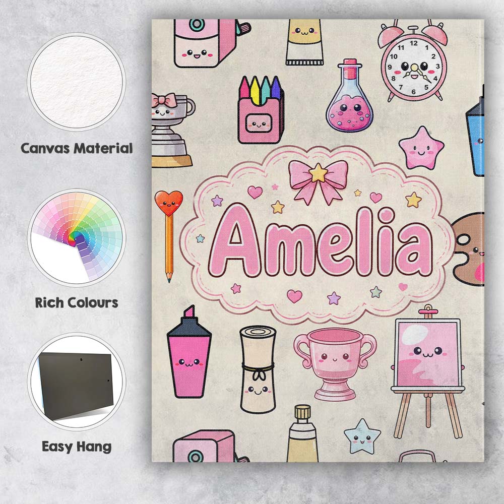 Personalised Name Cute Kawaii Graduation Custom  Unique Gift Idea Elegant Feature Canvas Wall Art Print Decor Picture Ready to Hang