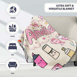 Cute Kawaii Graduation Student Art Supplies Neutral Seamless  Personalised Custom Name Super Soft Fleece Blanket Bed Sofa Throw