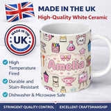 Personalized Custom Name Cute Kawaii Graduation Student Art Supplies Neutral Seamless 11oz Ceramic Coffee Tea Mug White Large Handle