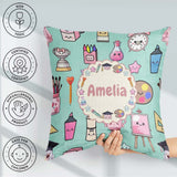 Custom Name Kawaii Graduation Student Art Supplies Seamless Name Square Filled Cushion Throw Pillow Sofa Bed Home Decor Zip Washable UK Made