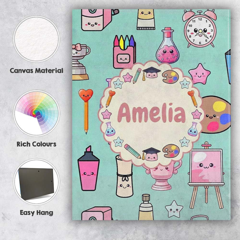 Personalised Name Cute Kawaii Graduation Custom  Unique Gift Idea Elegant Feature Canvas Wall Art Print Decor Picture Ready to Hang