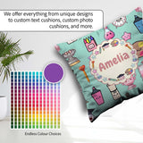 Custom Name Kawaii Graduation Student Art Supplies Seamless Name Square Filled Cushion Throw Pillow Sofa Bed Home Decor Zip Washable UK Made