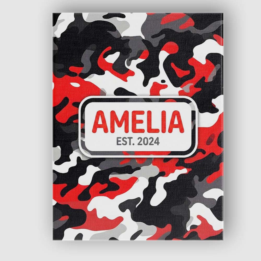 Personalised Name Red Black White Camouflage Bold Graphic Seamless Custom  Unique Canvas Wall Art Print Decor Picture Ready to Hang