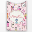 Cute Kawaii Graduation Student Art Supplies Pink Seamless Pattern  Personalised Custom Name Super Soft Fleece Blanket Bed Sofa Throw