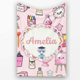 Cute Kawaii Graduation Student Art Supplies Pink Seamless Pattern  Personalised Custom Name Super Soft Fleece Blanket Bed Sofa Throw