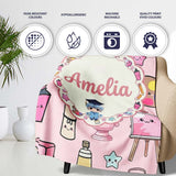 Cute Kawaii Graduation Student Art Supplies Pink Seamless Pattern  Personalised Custom Name Super Soft Fleece Blanket Bed Sofa Throw