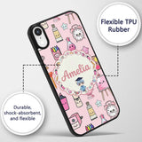 Cute Kawaii Graduation Student Art Supplies Pink Custom Name Protective Phone Case Mobile Cover Durable Everyday Smartphone Shock Resistant