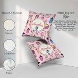 Custom Name Kawaii Graduation Student Art Supplies Pink Seamless Square Filled Cushion Throw Pillow Sofa Bed Home Decor Zip Washable UK Made