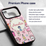 Cute Kawaii Graduation Student Art Supplies Pink Custom Name Protective Phone Case Mobile Cover Durable Everyday Smartphone Shock Resistant