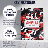 Personalised Name Red Black White Camouflage Bold Graphic Seamless Custom  Unique Canvas Wall Art Print Decor Picture Ready to Hang