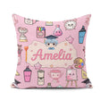 Custom Name Kawaii Graduation Student Art Supplies Blush Pattern Square Filled Cushion Throw Pillow Sofa Bed Home Decor Zip Washable UK Made