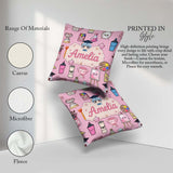 Custom Name Kawaii Graduation Student Art Supplies Blush Pattern Square Filled Cushion Throw Pillow Sofa Bed Home Decor Zip Washable UK Made