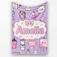 Cute Kawaii Graduation Student Art Supplies Purple Seamless Pattern  Personalised Custom Name Super Soft Fleece Blanket Bed Sofa Throw