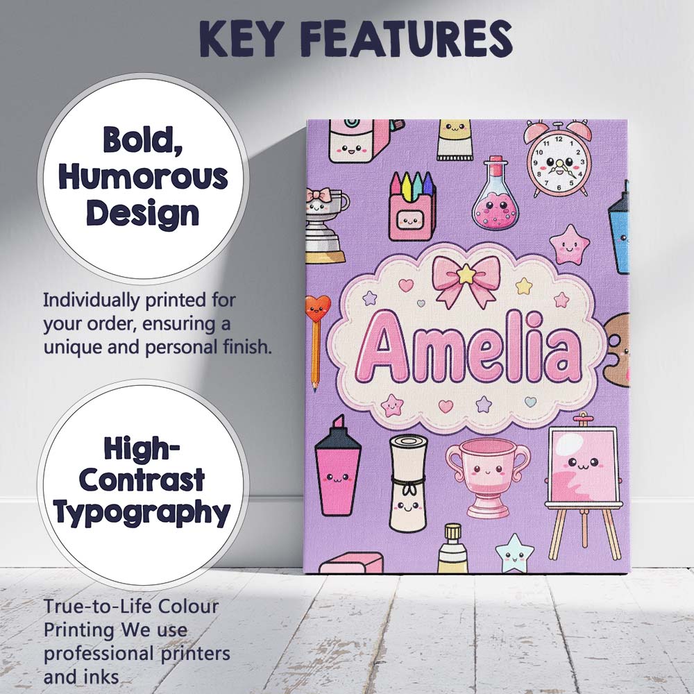 Personalised Name Cute Kawaii Graduation Custom  Unique Gift Idea Elegant Feature Canvas Wall Art Print Decor Picture Ready to Hang