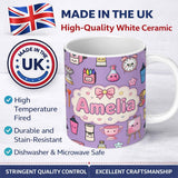 Personalized Custom Name Cute Kawaii Graduation Student Art Supplies Purple Seamless Pattern 11oz Ceramic Coffee Tea Mug White Large Handle