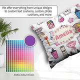 Custom Name Kawaii Graduation Student Art Supplies Grey Seamless Square Filled Cushion Throw Pillow Sofa Bed Home Decor Zip Washable UK Made